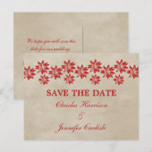赤いフローラヴィンテージ日付ポストカードの保存 案内ポストカード (正面/裏面)