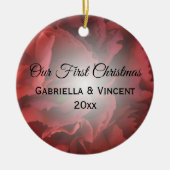 赤いフローラ初めてのクリスマスを一緒に セラミックオーナメント (正面)