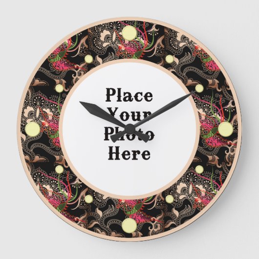 赤いフローラ抽象芸術フレームあなたのフォトウォール時計 ラージ壁時計 (正面)