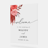 赤いフローラ歓迎 アクリルサイン (傾斜)