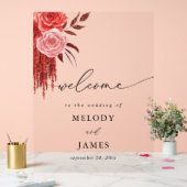 赤いフローラ歓迎 アクリルサイン (ウェディング)