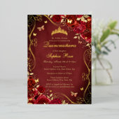 赤いフローラ王室の金ゴールドスワールバタフライキンセアニェラ 箔招待状 (立ち正面)