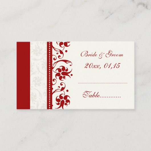 赤いフローラ結婚のテーブルプレイス設定カード プレイスカード (正面)