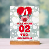 赤いフローラ結婚ハートのテーブル番号 アクリルサイン (ニュートラル)