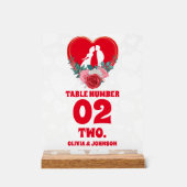 赤いフローラ結婚ハートのテーブル番号 アクリルサイン (正面)