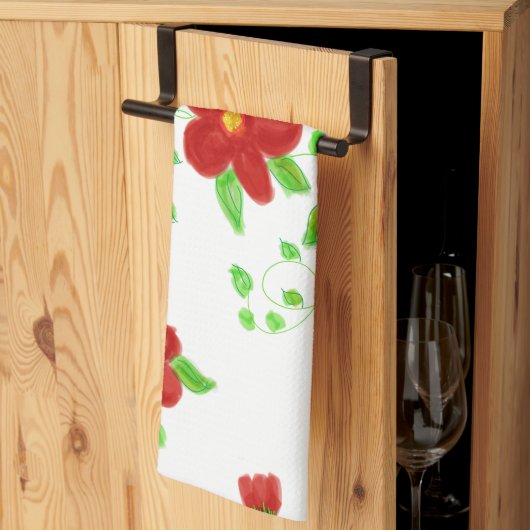 赤いフローラ設計者 キッチンタオル (三つ折り)