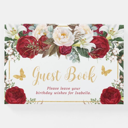 赤いフローラ金ゴールド蝶フォトキンセニェラ ゲストブック (正面)