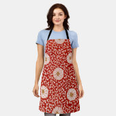 赤いフローラ鮮やか華美クラシックパターン エプロン (着用した状態)