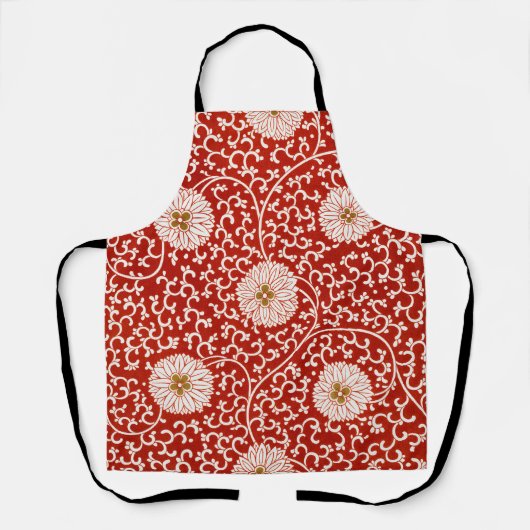 赤いフローラ鮮やか華美クラシックパターン エプロン (正面)