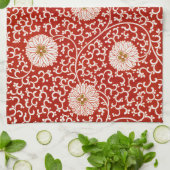 赤いフローラ鮮やか華美クラシックパターン キッチンタオル (折り畳み)