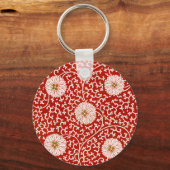 赤いフローラ鮮やか華美クラシックパターン キーホルダー (裏面)