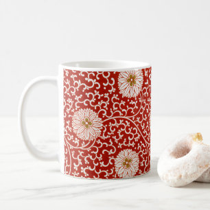 赤いフローラ鮮やか華美クラシックパターン コーヒーマグカップ