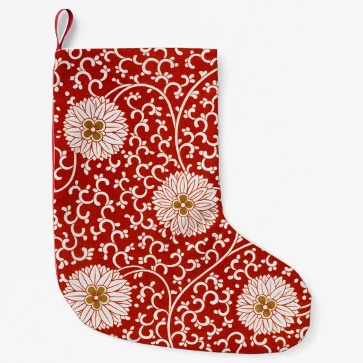 赤いフローラ鮮やか華美クラシックパターン スモールクリスマスストッキング (正面)