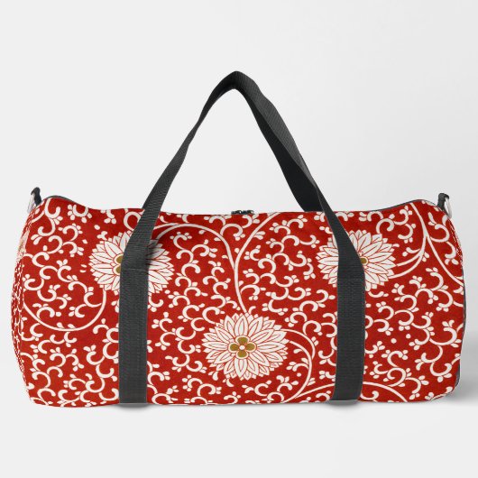 赤いフローラ鮮やか華美クラシックパターン ダッフルバッグ (正面)