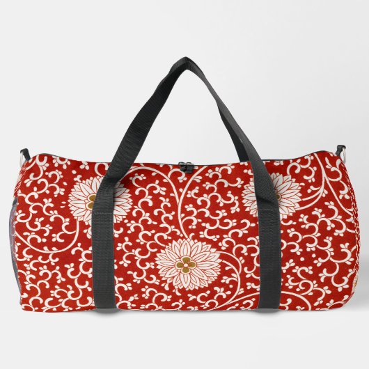 赤いフローラ鮮やか華美クラシックパターン ダッフルバッグ (裏面)