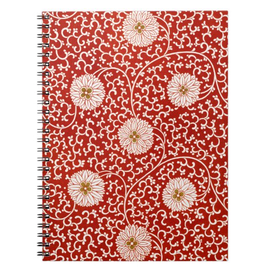 赤いフローラ鮮やか華美クラシックパターン ノートブック (正面)