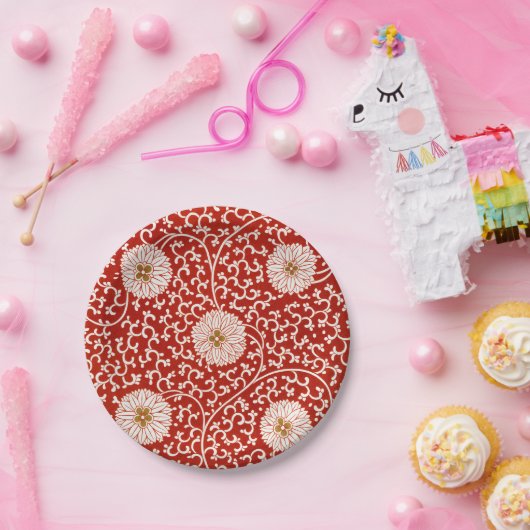 赤いフローラ鮮やか華美クラシックパターン ペーパープレート (パーティー)