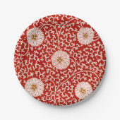 赤いフローラ鮮やか華美クラシックパターン ペーパープレート (正面)