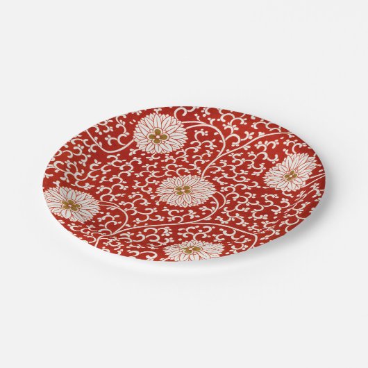 赤いフローラ鮮やか華美クラシックパターン ペーパープレート (アングル)