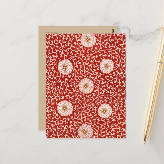 赤いフローラ鮮やか華美クラシックパターン ポストカード (正面/裏面インサイチュ)