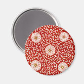 赤いフローラ鮮やか華美クラシックパターン マグネット (正面/裏面)