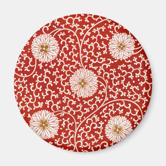 赤いフローラ鮮やか華美クラシックパターン マグネット (正面)