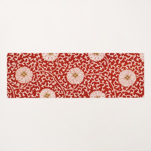 赤いフローラ鮮やか華美クラシックパターン ヨガマット (裏面(横))