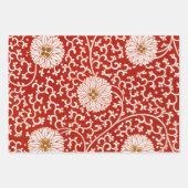 赤いフローラ鮮やか華美クラシックパターン ラッピングペーパーシート (正面)