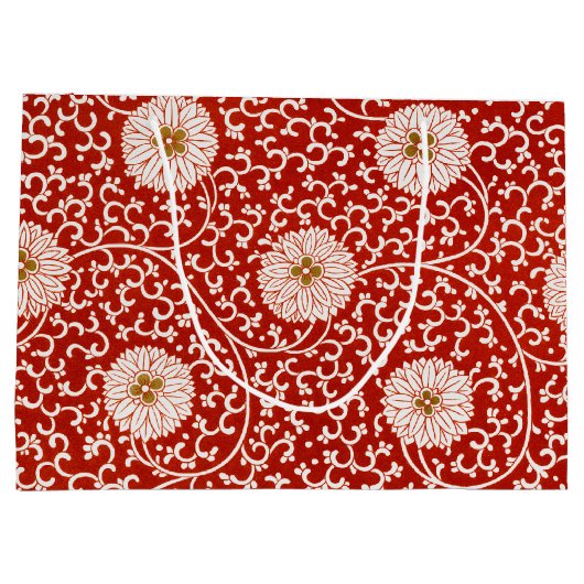 赤いフローラ鮮やか華美クラシックパターン ラージペーパーバッグ (裏面)