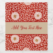 赤いフローラ鮮やか華美クラシックパターン ワインラベル (シングルラベル)