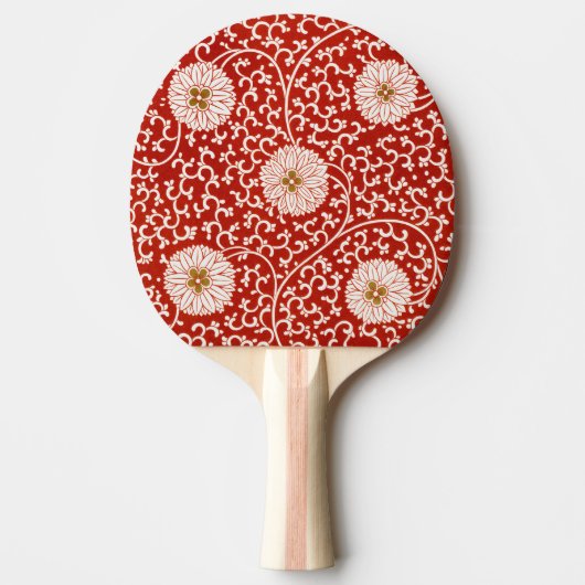 赤いフローラ鮮やか華美クラシックパターン 卓球ラケット (正面)