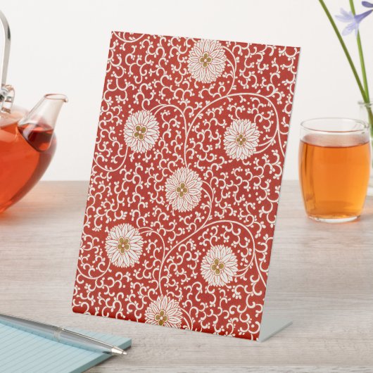 赤いフローラ鮮やか華美クラシックパターン 台座サイン (インサイチュ)