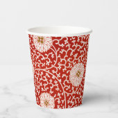 赤いフローラ鮮やか華美クラシックパターン 紙コップ (裏面)