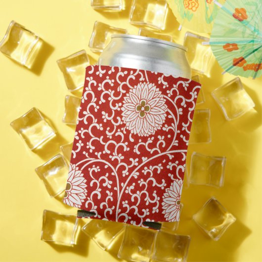 赤いフローラ鮮やか華美クラシックパターン 缶クーラー (インサイチュ 夏)