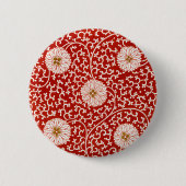 赤いフローラ鮮やか華美クラシックパターン 缶バッジ (正面)