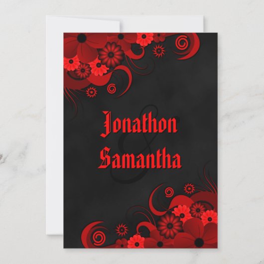 赤いフローラ黒い黒板ゴシック式の結婚式の招待 招待状 (裏面)