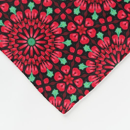 赤いフローラ フリースブランケット (角)