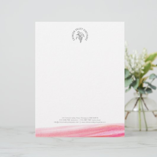 赤いブドウ園のワイナリーのモダンな水彩画レターヘッド レターヘッド (スタンド正面)