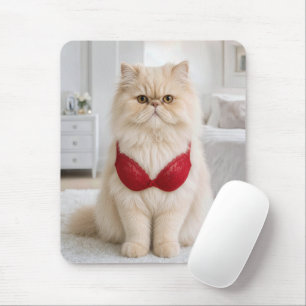 赤いブラをつけたペルシャ猫 マウスパッド