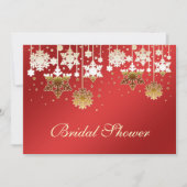 赤いブライダル·結婚シャワーの招待状に雪片 招待状 (正面)