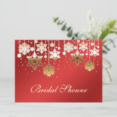 赤いブライダル·結婚シャワーの招待状に雪片 招待状 (スタンド正面)