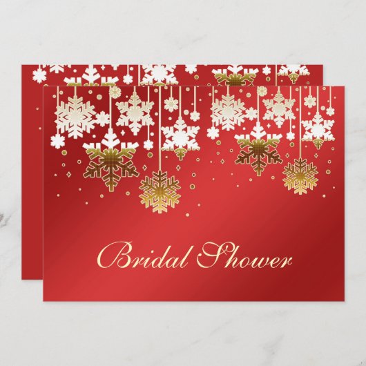 赤いブライダル·結婚シャワーの招待状に雪片 招待状 (正面/裏面)