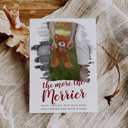 赤いブラシで妊娠メリー写真を塗る シーズンカード