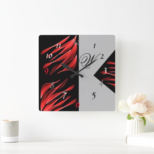 赤いブラシシェーディング黒パターンの正方形の壁時計 スクエア壁時計 (ホーム)