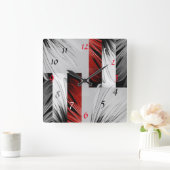 赤いブラシシェード黒いパターン正方形の壁時計 スクエア壁時計 (ホーム)