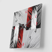 赤いブラシシェード黒いパターン正方形の壁時計 スクエア壁時計 (傾斜)