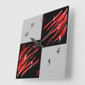 赤いブラシシェード黒のパターン スクエア壁時計 (傾斜)