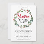 赤いブラシスクリプトウォーターカラーリースクリスマスパーティー 招待状 (正面)