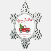 赤いブラシスクリプトウォーターカラーヴィンテージトラック スノーフレークピューターオーナメント (右)