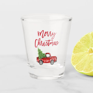 赤いブラシスクリプトヴィンテージトラッククリスマス ショットグラス